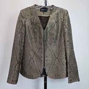 Lafayette 148 NY Jacquard Blazer Jacket Zipper Front‎ Metallic Bronze Black 6
